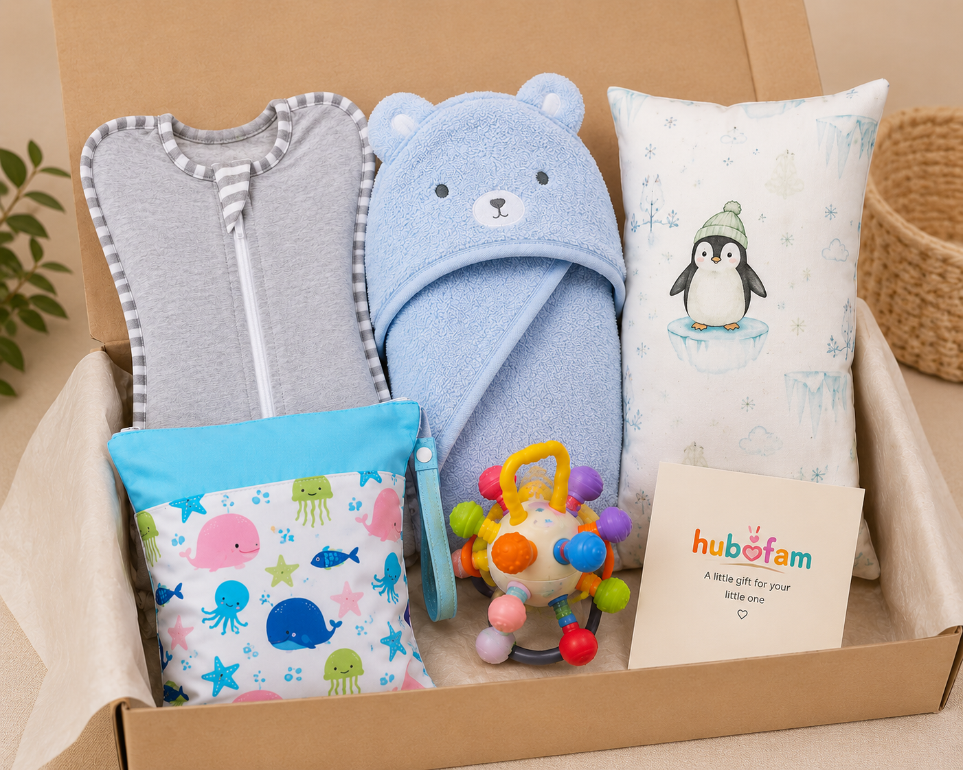 Welcome Baby Essentials Gift Set | Blanket, Hooded Towel & Bottle