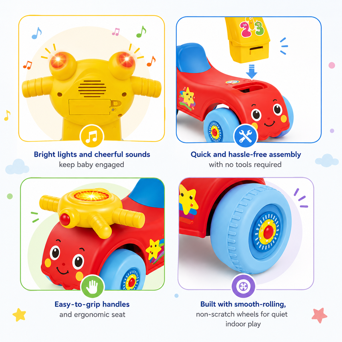 Baby Music Rider Ride-On Car with Lights & Music | Toddler Push Ride Toy (18 Months+)