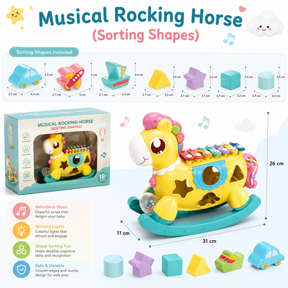 Musical Rocking Horse Shape Sorter Toy with Xylophone, Lights & Music | Educational Baby Toy (18M+)