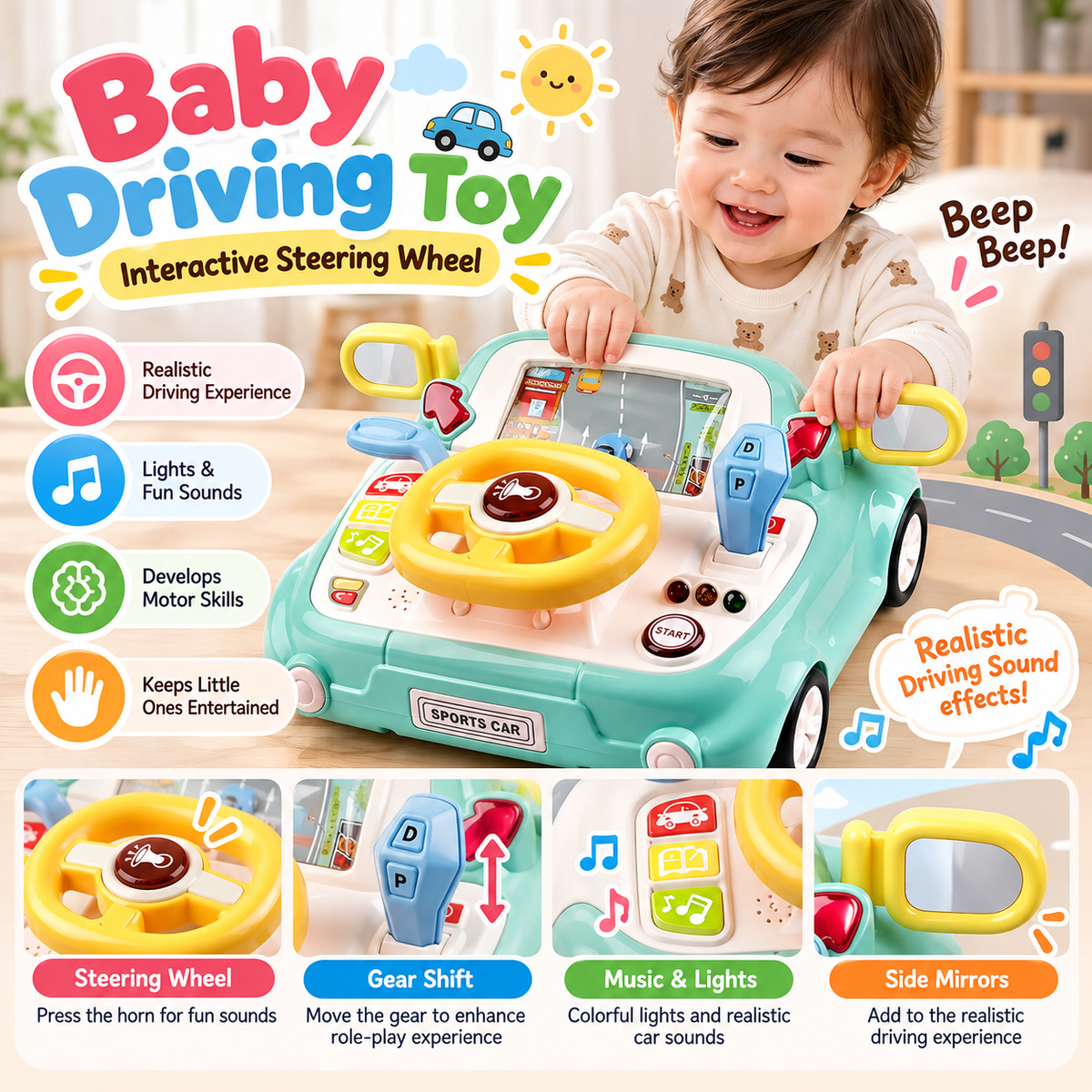 Interactive Pretend-Play Steering Wheel Toy