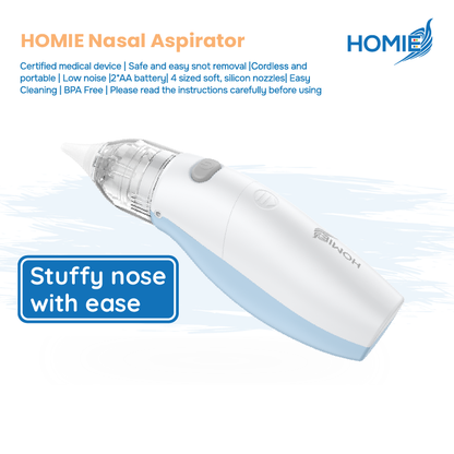 HOMIE Electric Nasal Aspirator】Baby Safety Nose Suction Cleaner with Battery