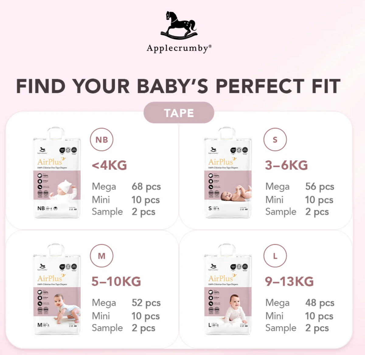Applecrumy AirPlus Mega Diapers (4 packs / 1 Carton)
