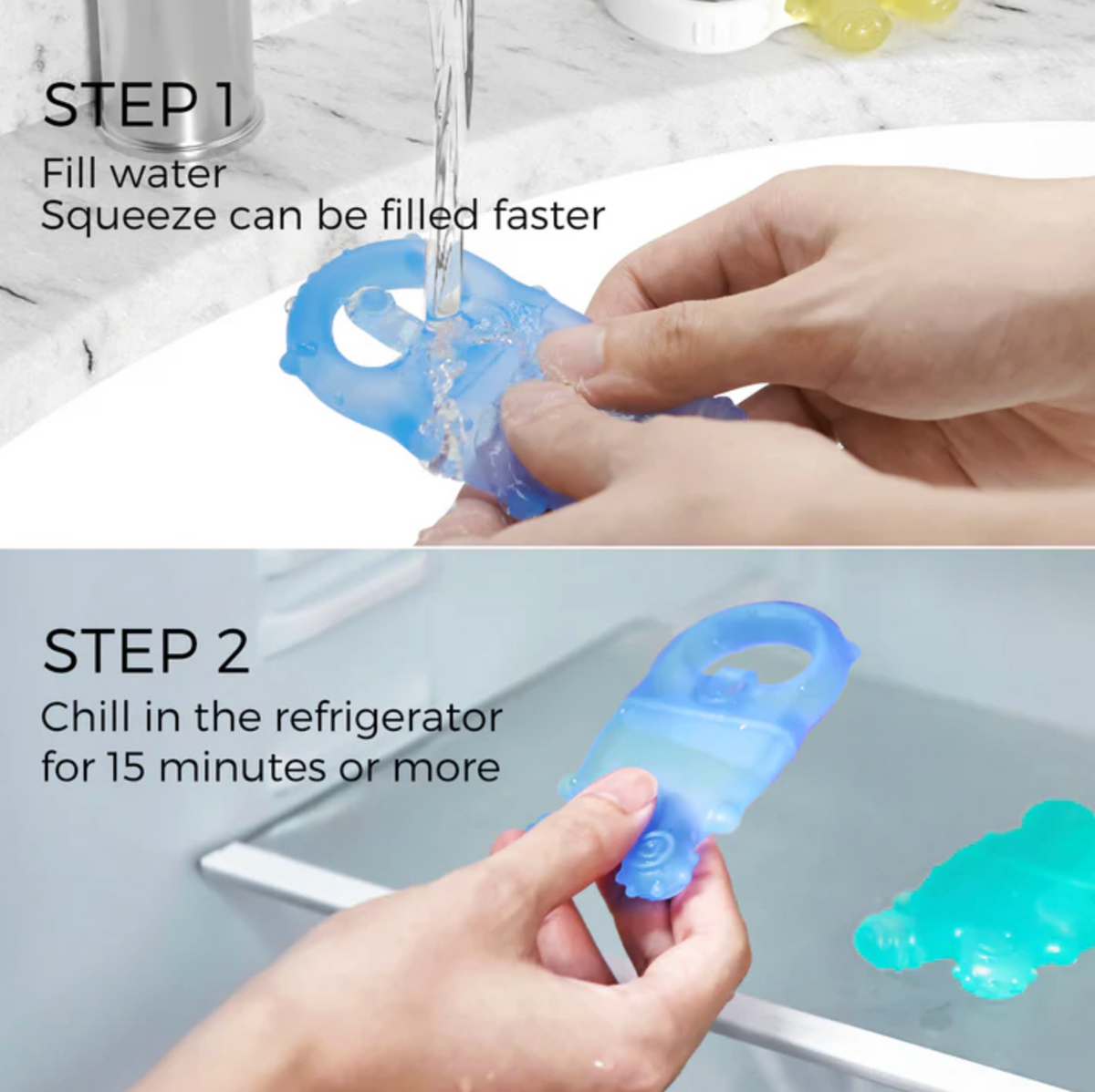 Momcozy Icy Water Fillable Teether (2 pcs) Food Grade Silicone Teething Relief