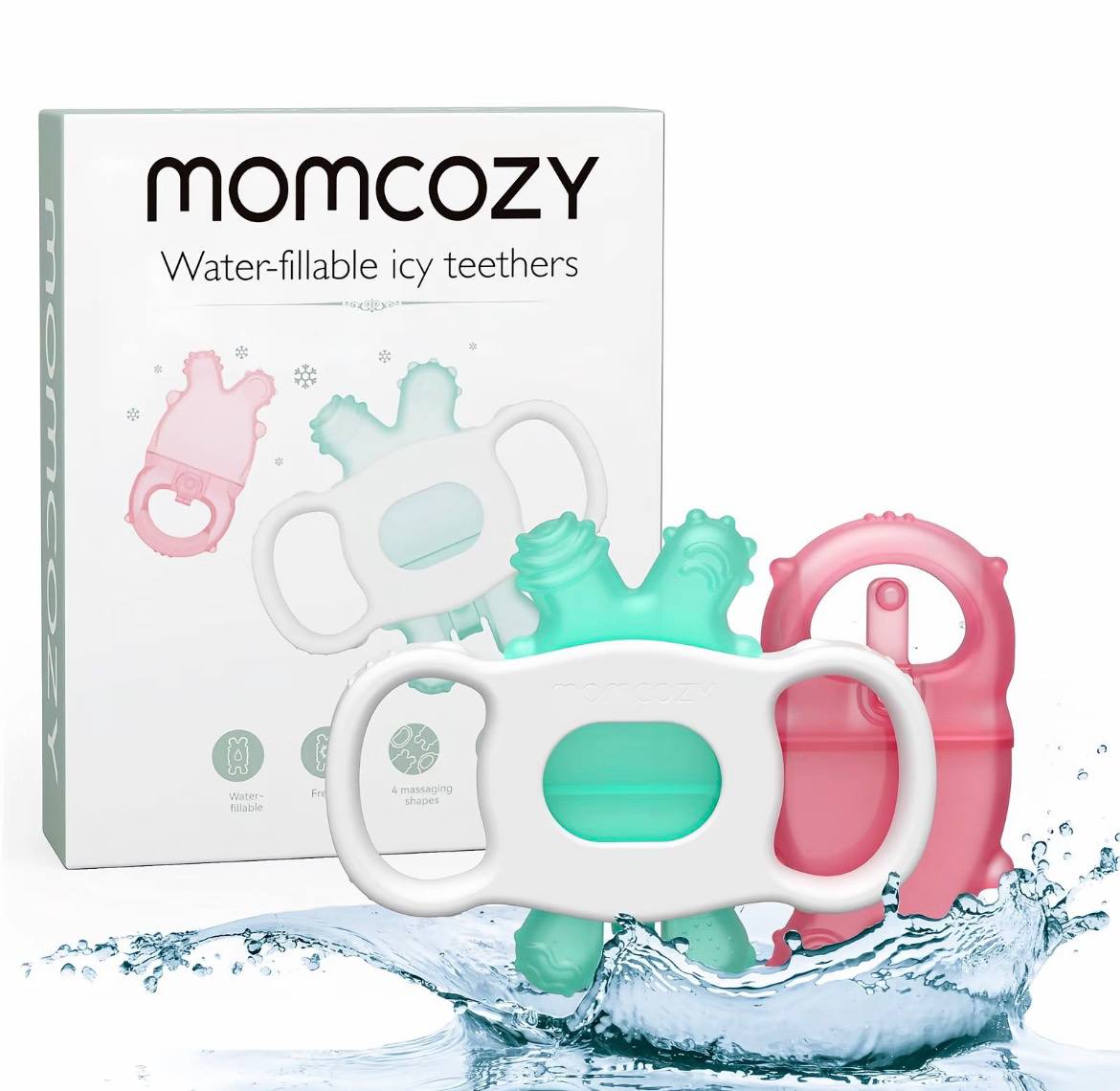 Momcozy Icy Water Fillable Teether (2 pcs) Food Grade Silicone Teething Relief