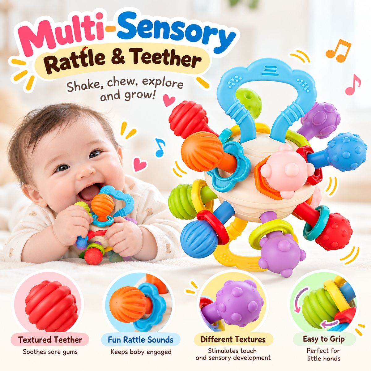Colorful Baby Rattle Activity Toy